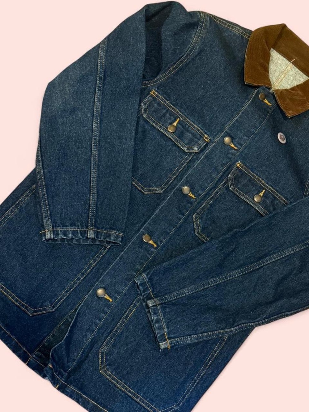 Dark Indigo Denim Jacket with Brown Corduroy Collar